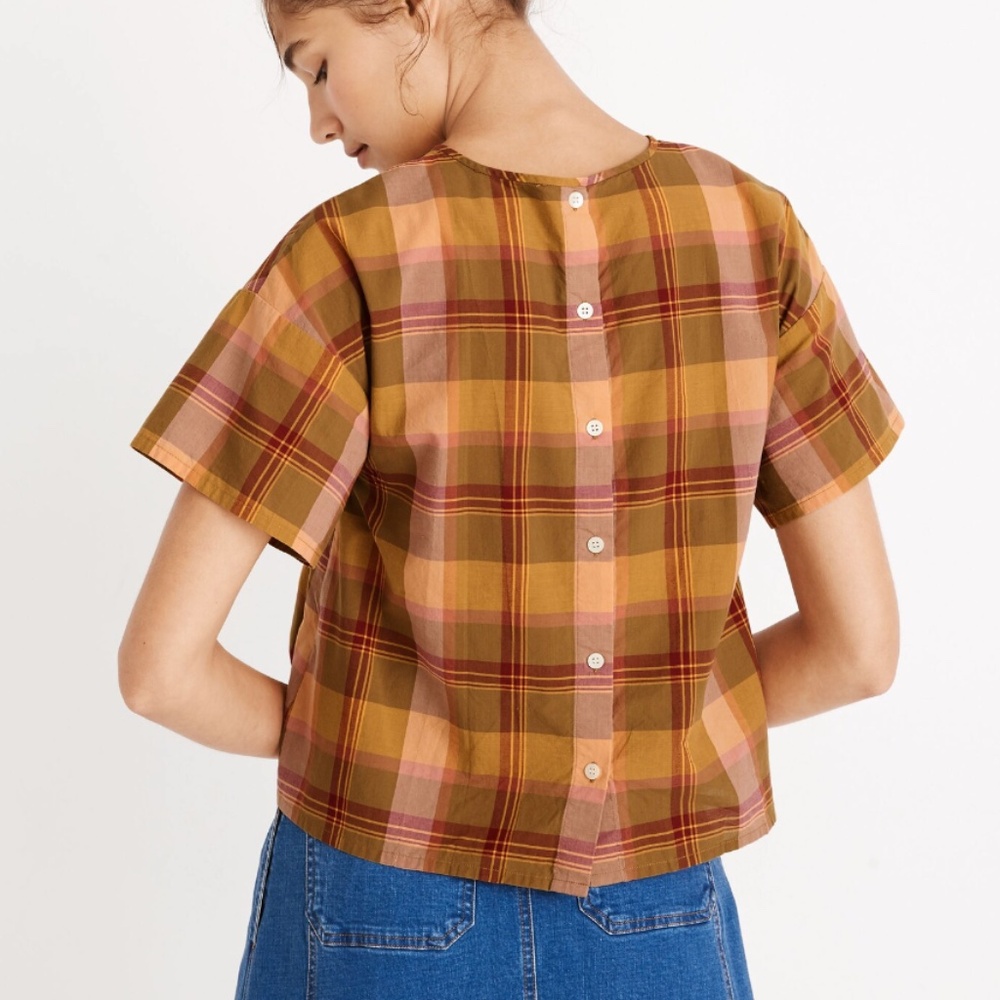 Madewell Boxy Button-Back Top In Plaid, Madras Sp… - image 4